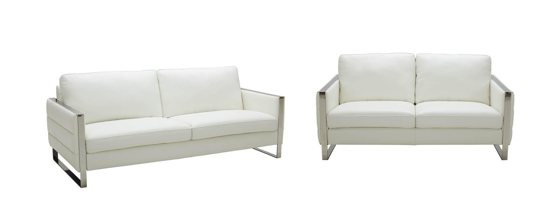 Contemporary Sofa and Loveseat Set Constantin SKU18571-Sofa Set-2 in White Italian Leather