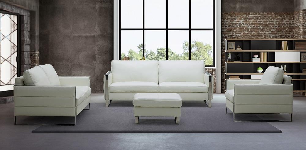 

    
White Italian Leather Sofa Set w/Ottoman 4 Pcs Contemporary J&M Constantin
