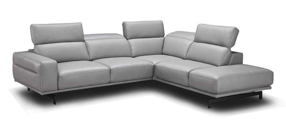 

    
Light Grey Top Grain Leather Sectional Sofa Bed RHC Contemporary J&M Davenport
