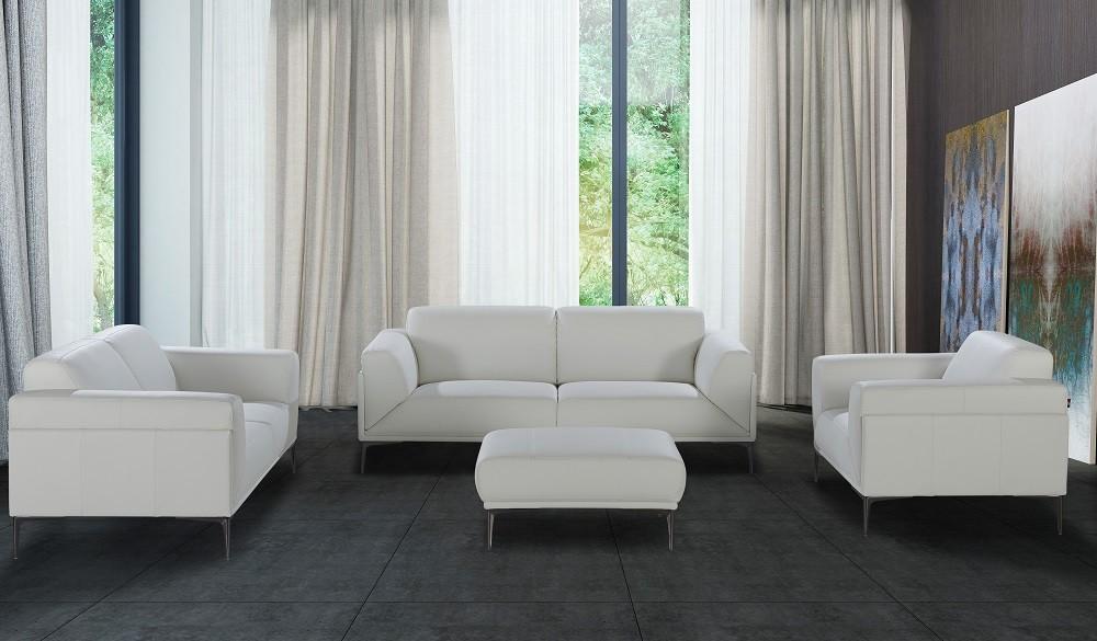

    
White Premium Italian Leather Sofa Set w/Ottoman 4Pcs Modern J&M Davos
