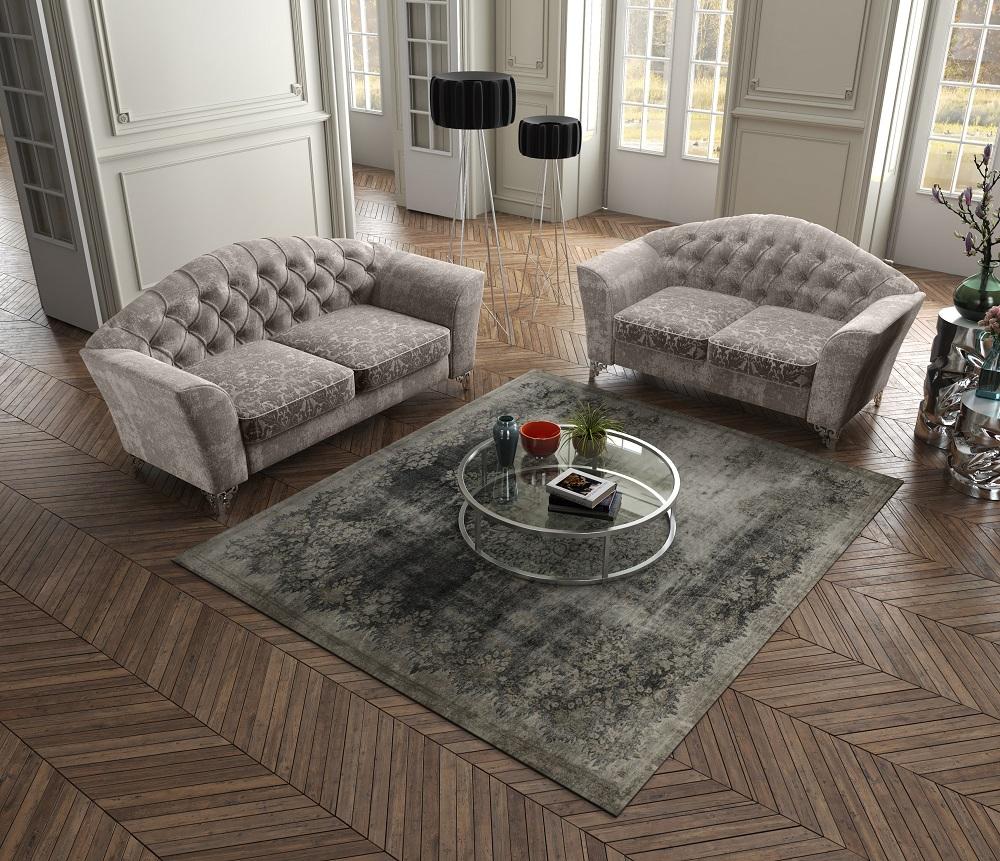 

    
Grey & Floral Fabric Hand Tufted Design Sofa Set 2Pcs Modern J&M Divina
