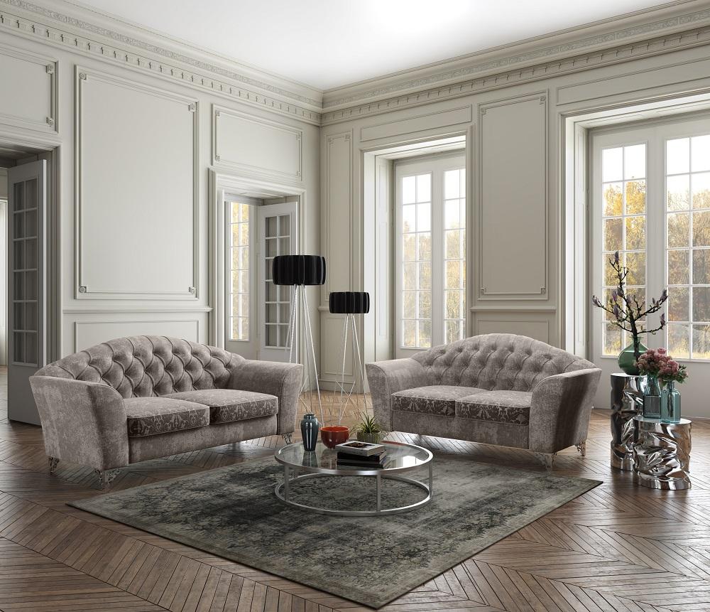 

    
Grey & Floral Fabric Hand Tufted Design Sofa Set 2Pcs Modern J&M Divina
