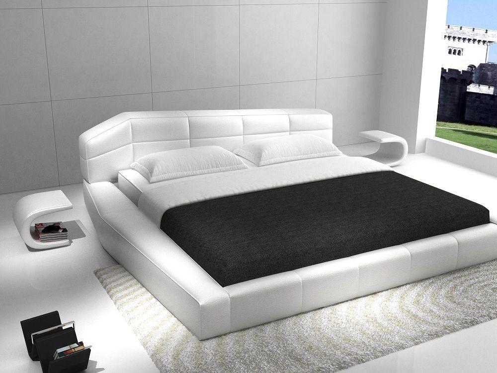 Modern Platform Bed Dream SKU17835-EK in White Eco Leather