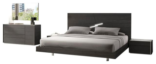 

    
Wenge with Light Grey High Gloss King Bedroom Set 5Pcs Contemporary J&M Faro
