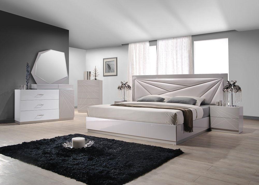 Contemporary Platform Bedroom Set Florence 17852-Q-Set-5 in White Leatherette