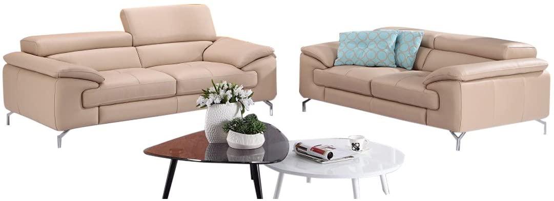 Contemporary Sofa and Loveseat Set A973 SKU179061113 in Light Beige Leather