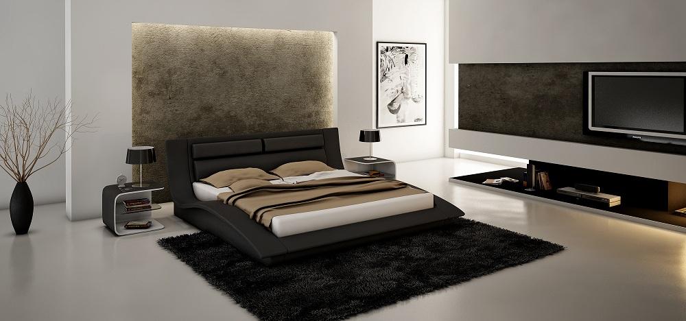 

    
Black Leatherette Queen Size Platform Bedroom Set 3Pcs Casual J&M Wave
