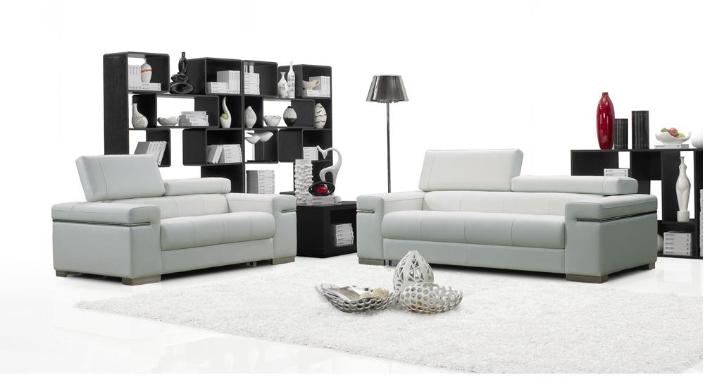 Modern Sofa and Loveseat Soho SKU 17655111-Set-2 in White Leather