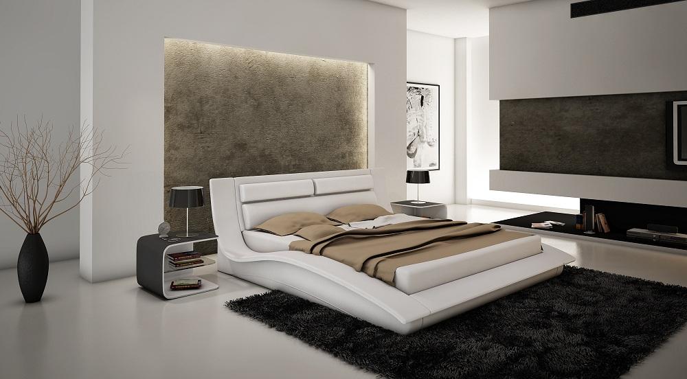 

    
White Leatherette King Size Platform Bedroom Set 3Pcs Casual J&M Wave
