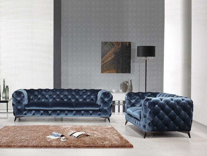 Contemporary, Modern Sofa and Loveseat Set Glitz SKU184451-Set-2 in Blue Velour