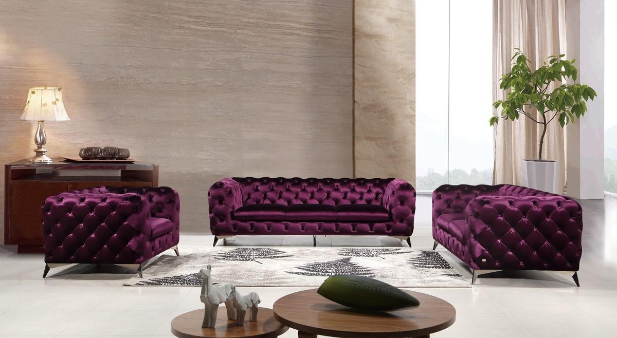 

    
 Shop  Purple Velour Fabric Chesterfield Sofa & Loveseat Set 2Pcs Modern J&M Glitz
