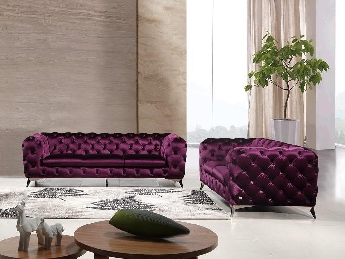 Contemporary, Modern Sofa and Loveseat Set Glitz SKU183352-Set-2 in Purple Velour