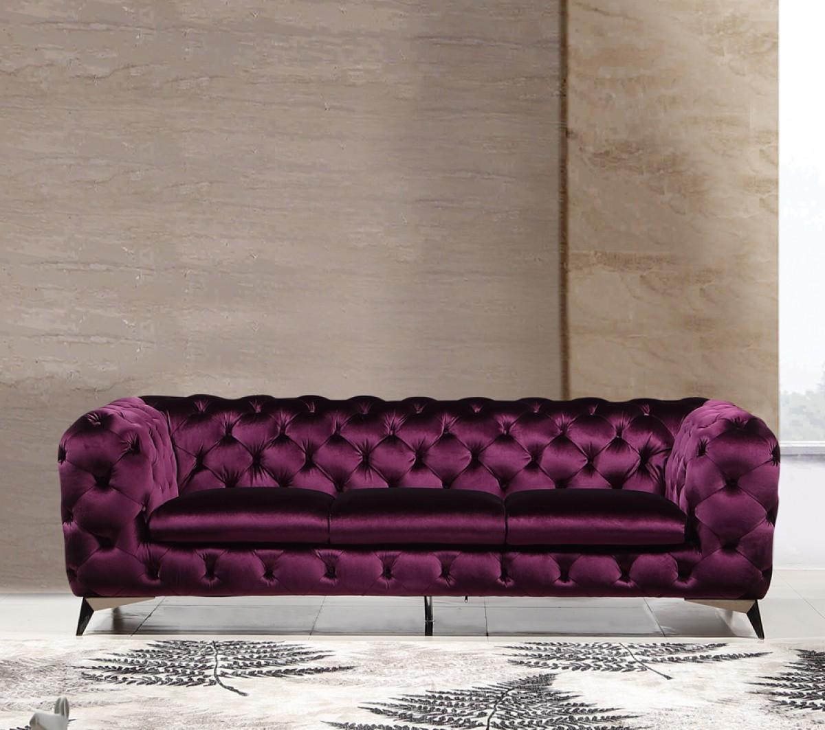 

    
Purple Velour Fabric Chesterfield Sofa Set 3Pcs Modern J&M Glitz
