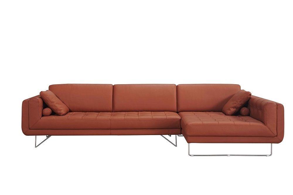 

    
J&M Hampton Contemporary Premium Orange Leather Sectional Sofa Right Hand Chase
