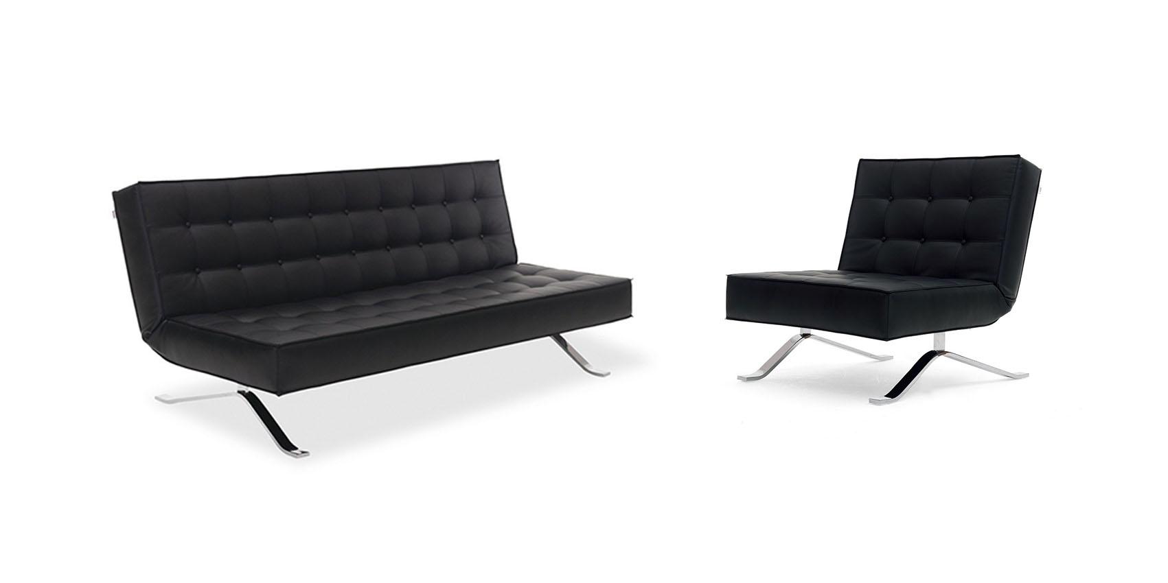 

    
Black Faux Leather Sofa Bed & Chair Set 2Pcs Contemporary J&M JK044

