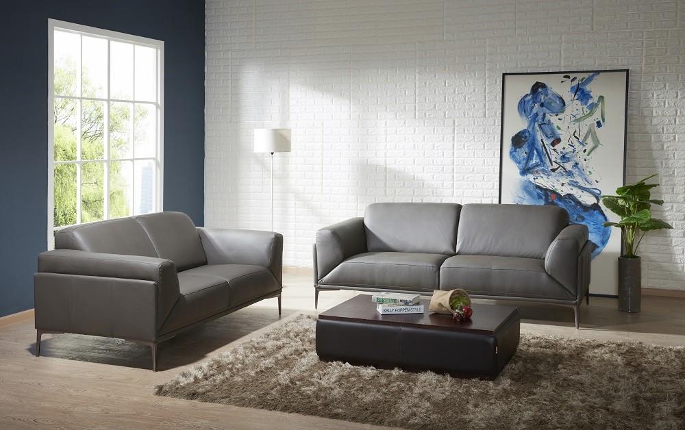 

    
Grey Premium Italian Leather Sofa Set 2Pcs Modern J&M King
