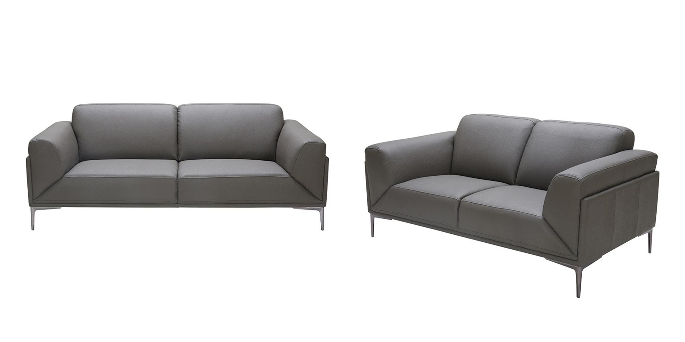 

    
Grey Premium Italian Leather Sofa Set 2Pcs Modern J&M King
