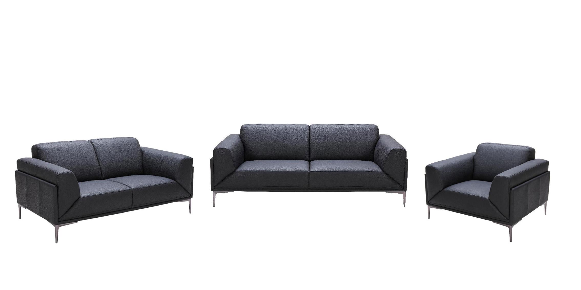 Modern Sofa Loveseat and Chair Set Knight SKU18249-Set-3 in Black Leather