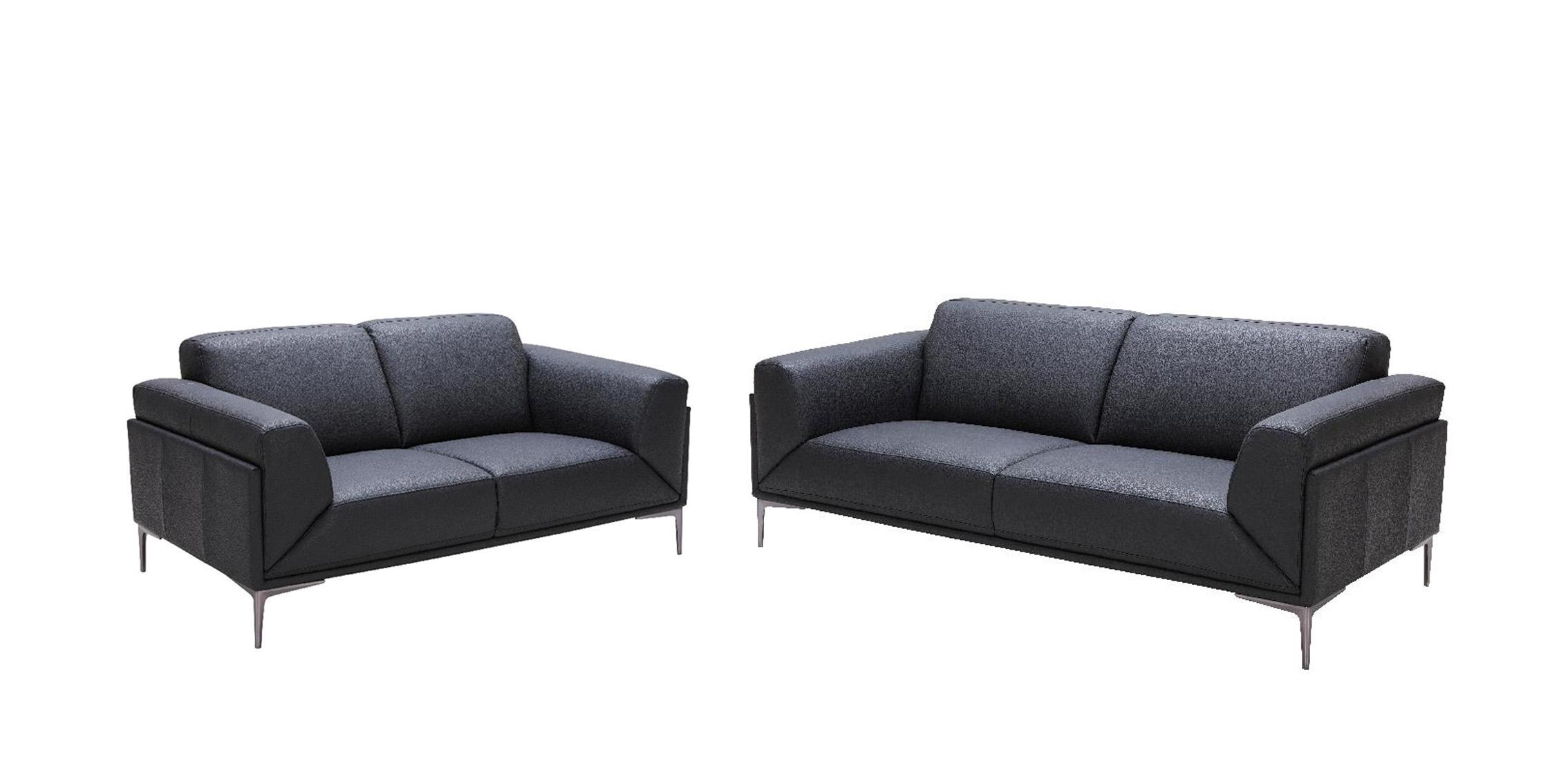 Modern Sofa and Loveseat Set Knight SKU18249-Set-2 in Black Leather