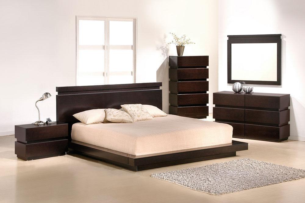 Contemporary Platform Bedroom Set Knotch SKU1754426-EK-Set-5 in Natural, Dark Brown 