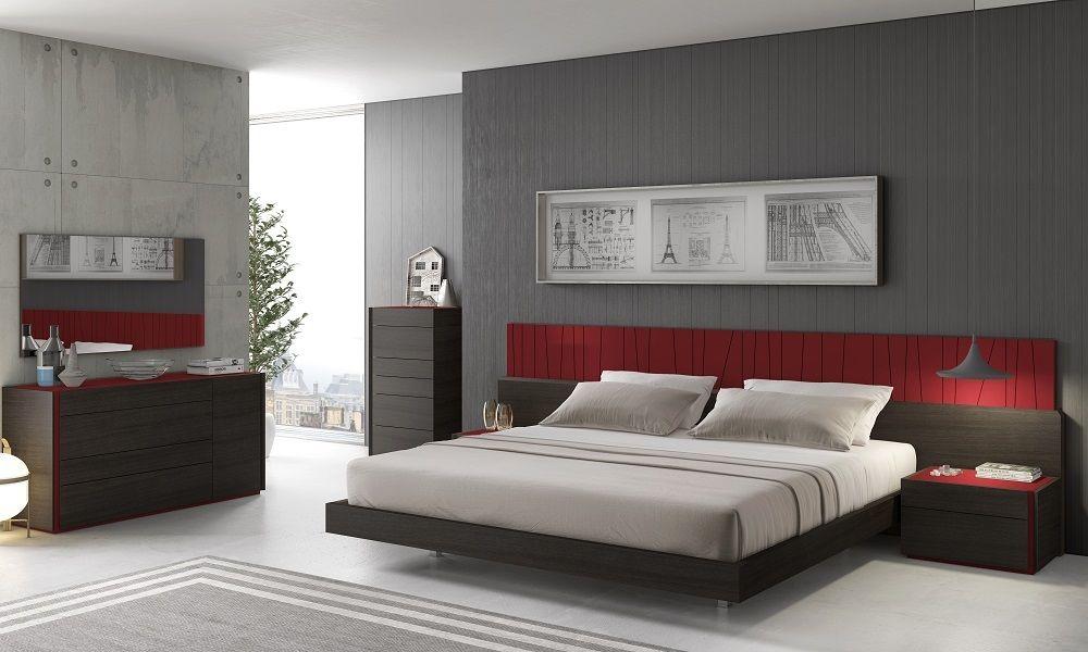 Contemporary Platform Bedroom Set Lagos SKU17867250-Q-Set-5 in Wenge, Red 