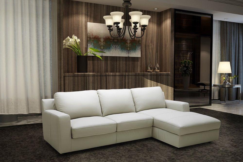 

    
Light Grey Italian Leather Sectional Sleeper Sofa RHC Contemporary J&M Lauren
