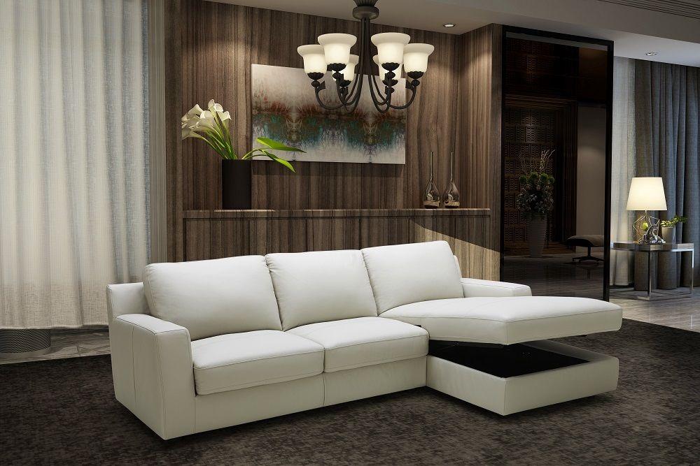 

    
Light Grey Italian Leather Sectional Sleeper Sofa RHC Contemporary J&M Lauren
