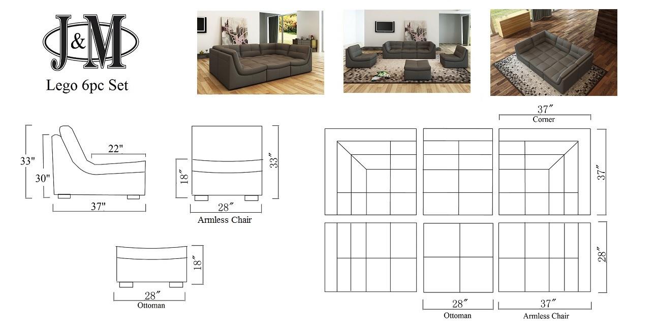 

                    
Buy Grey Leather Modular Sectional Living Room Set 6 Pcs Modern J&M Lego
