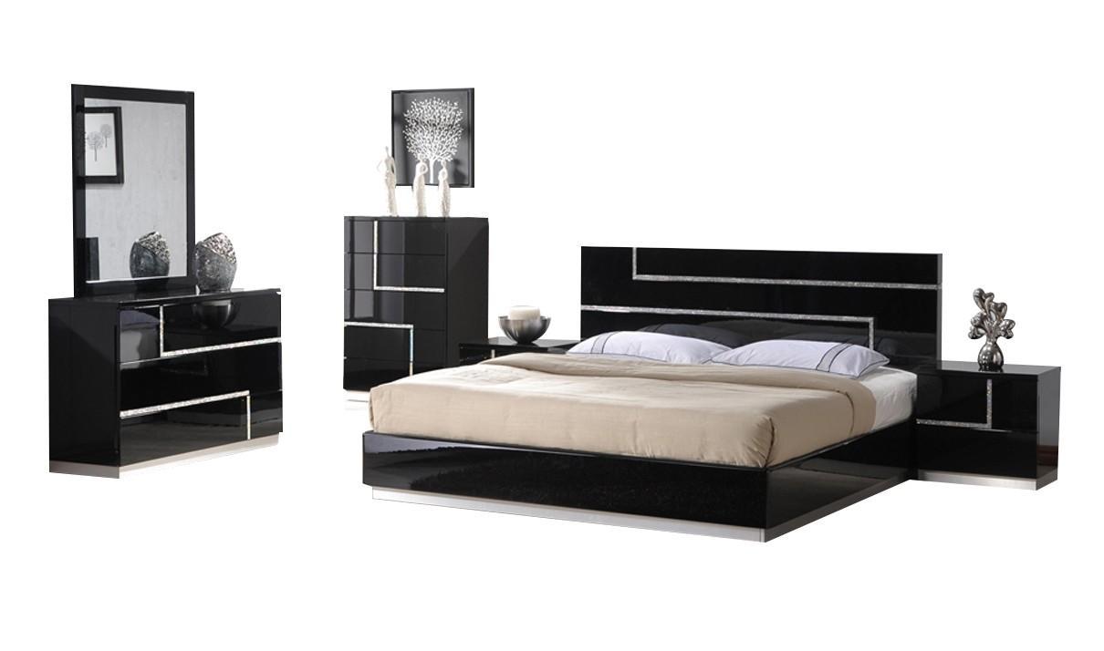 Contemporary Platform Bedroom Set Lucca SKU17685-EK-Set-5 in Black 