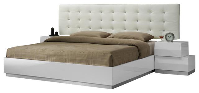 Contemporary Platform Bedroom Set Milan SKU17687-EK-Set-3 in White Leatherette