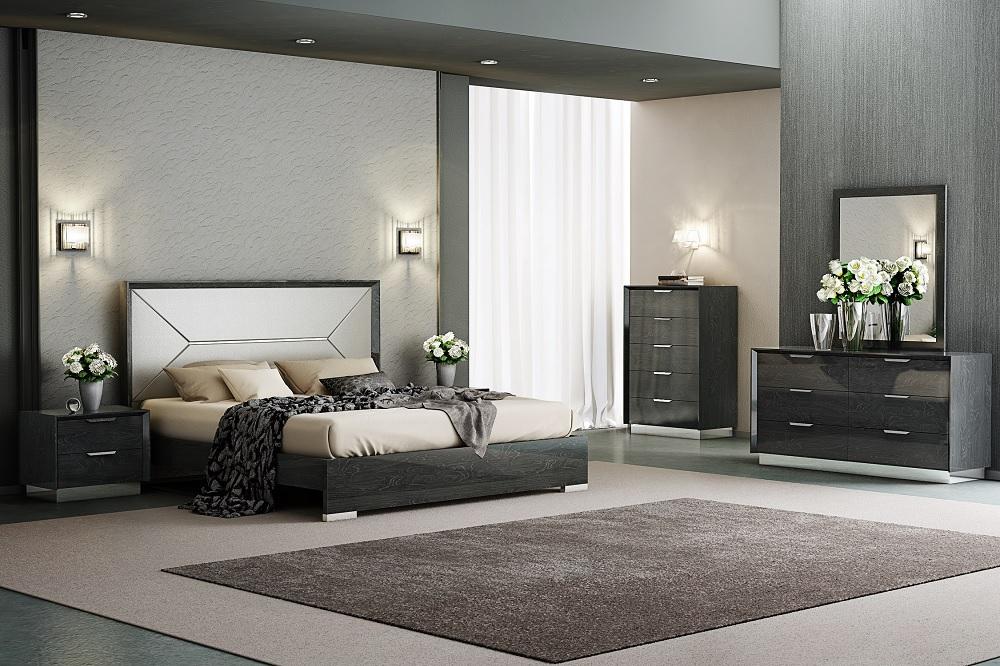 Contemporary Platform Bedroom Set Monte Leone SKU180234-EK-Set-3 in Light Gray, Dark Gray 