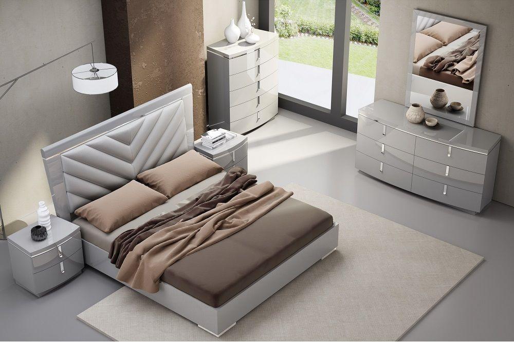 Contemporary Platform Bedroom Set New York SKU18215-EK-Set-3 in Gray Leather