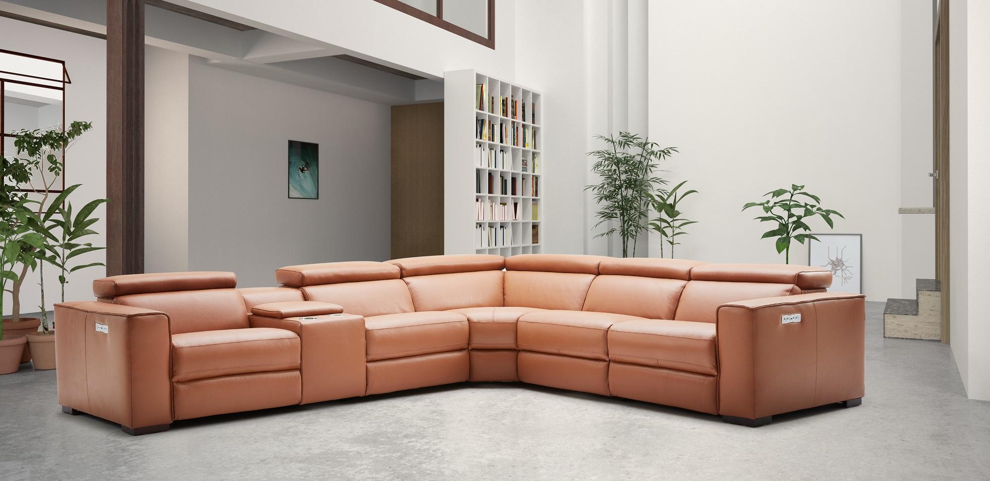 Contemporary Reclining Sectional Picasso SKU18865-C in Caramel Top grain leather