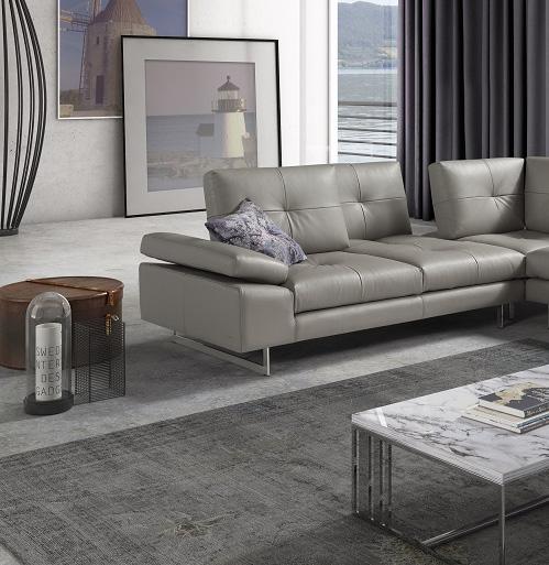 

    
Modern Grey Premium Leather Sectional Right Hand Chaise J&M Prive
