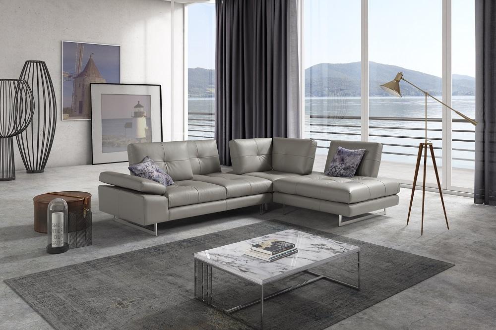 Contemporary, Modern Sectional Sofa Prive SKU18345 in Light Gray Leather