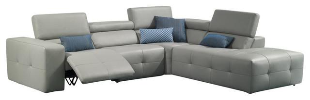 

    
Grey Full Top Grain Italian Leather Sectional Recliner Sofa LHC Modern J&M S300
