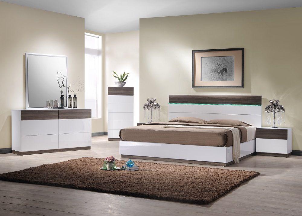 Contemporary Platform Bedroom Set Sanremo B SKU18023-EK-Set-5 in Walnut, White 