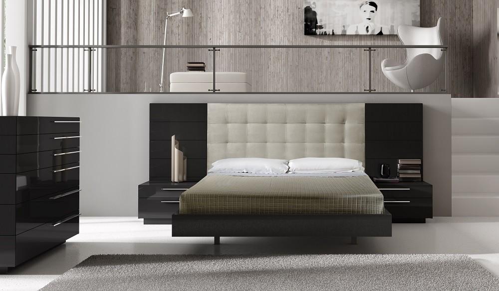 Contemporary Platform Bedroom Set Santana SKU18148-EK-Set-4 in Cream, Black Leather