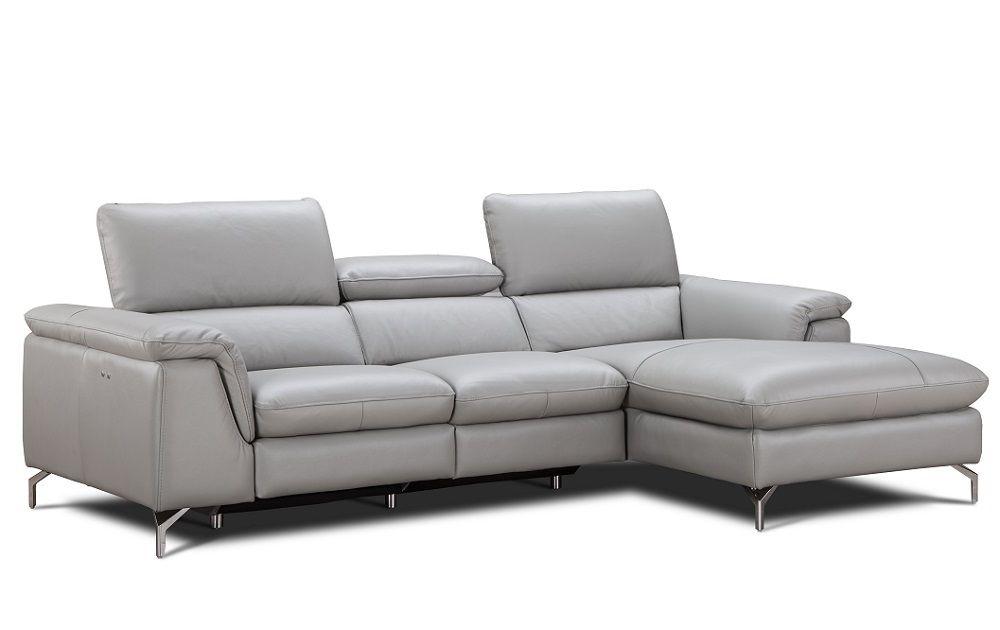 

    
Light Grey Italian Leather Power Recliner Sectional Right Hand Chase J&M Serena

