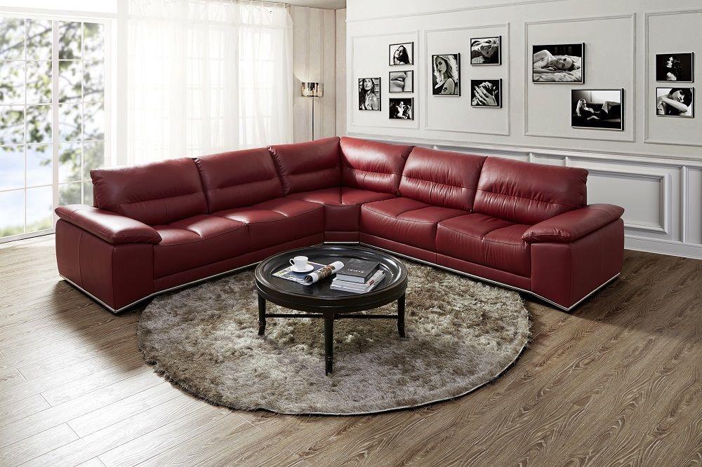

    
J&M Valentino Modern Style Premium Red Italian Leather Corner Shaped Sectional Sofa
