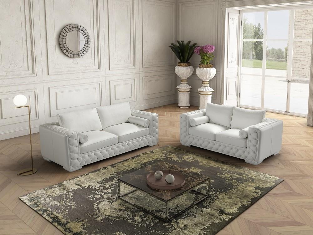 Contemporary, Modern Sofa and Loveseat Set Vanity SKU18343-Set-2 in White Leather