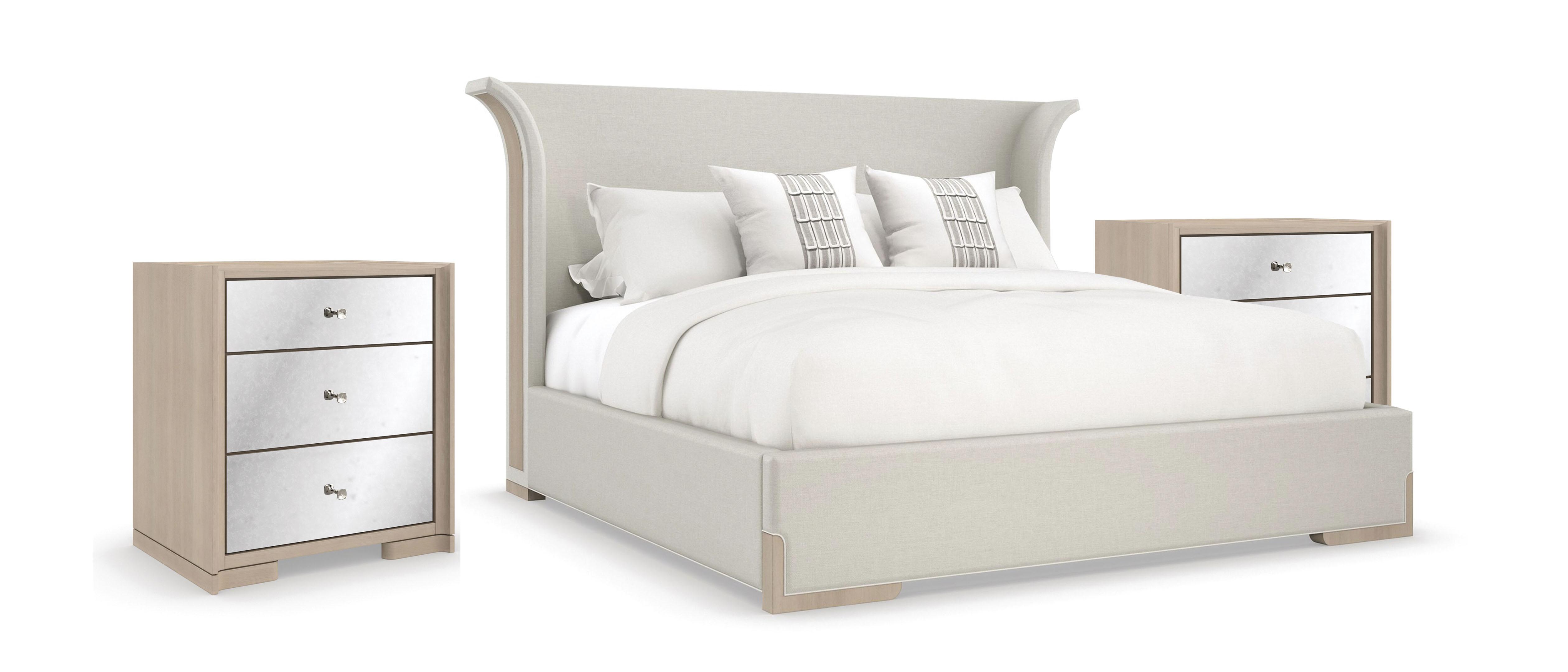 Contemporary Platform Bedroom Set BEAUTY SLEEP-KING / IN YOUR DREAMS CLA-021-122-Set-3 in Light Gray 