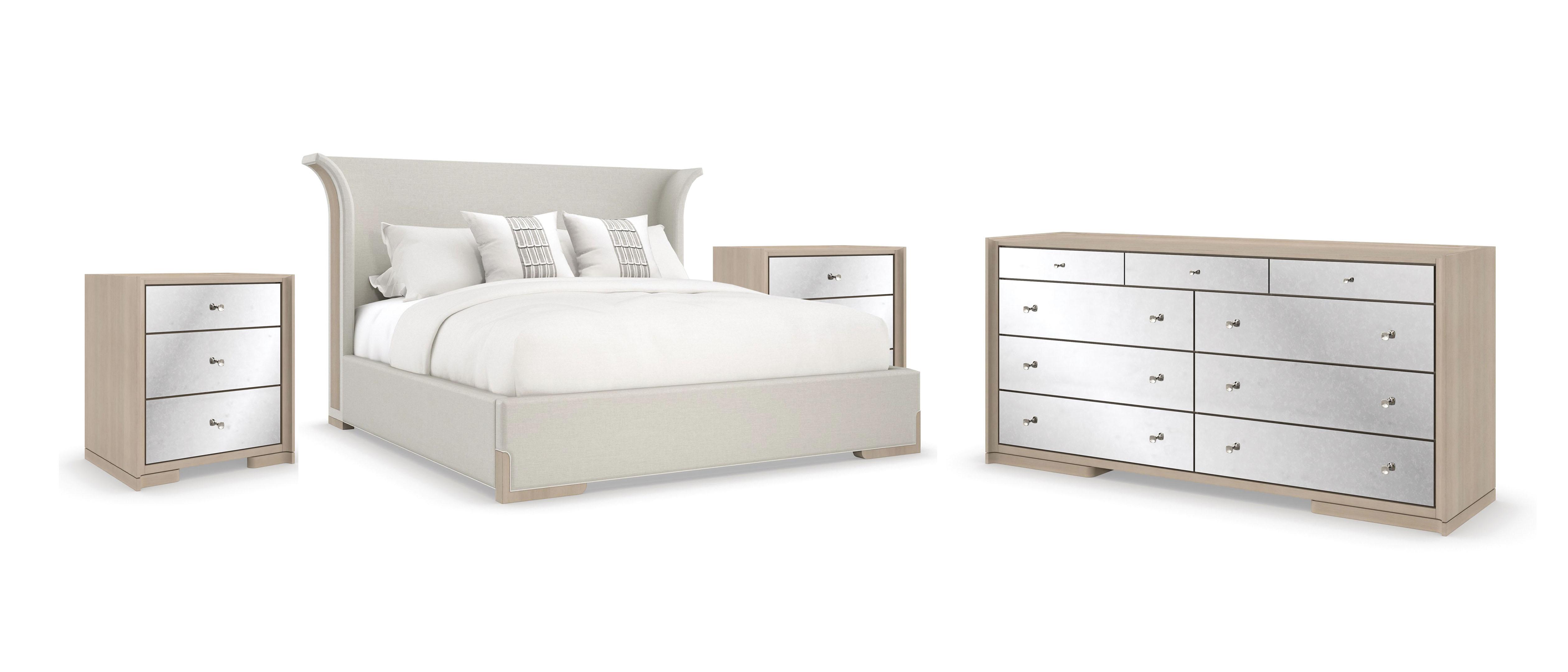 Contemporary Platform Bedroom Set BEAUTY SLEEP-KING / IN YOUR DREAMS / LIVING THE DREAM CLA-021-122-Set-4 in Light Gray 