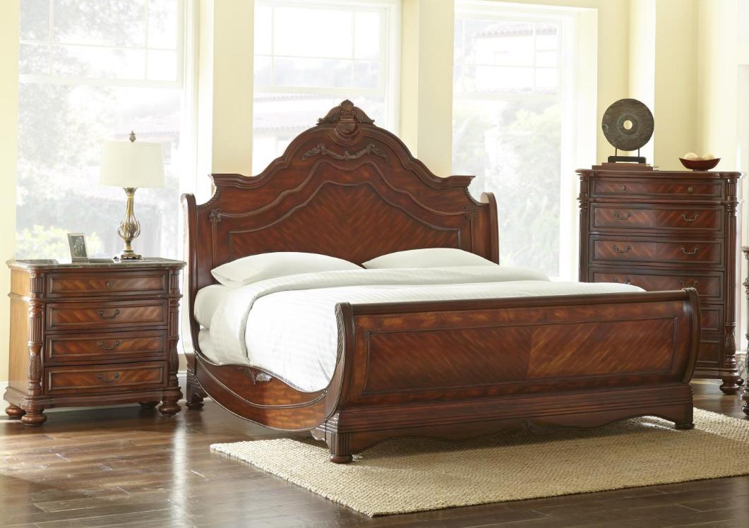 

    
Jasper Traditional Queen Cherry Sleigh Bed Marble Top 4 pc Bedroom Set Classic
