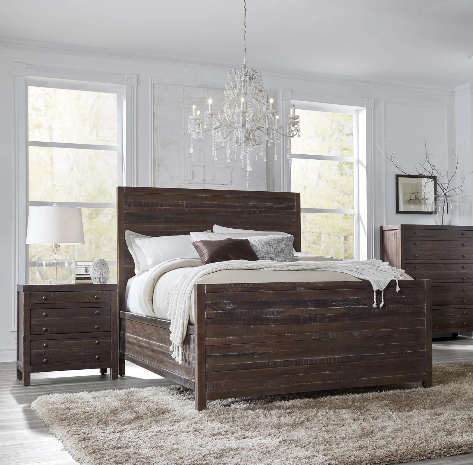Contemporary Panel Bedroom Set TOWNSEND 8T06L7-2N-3PC in Java 