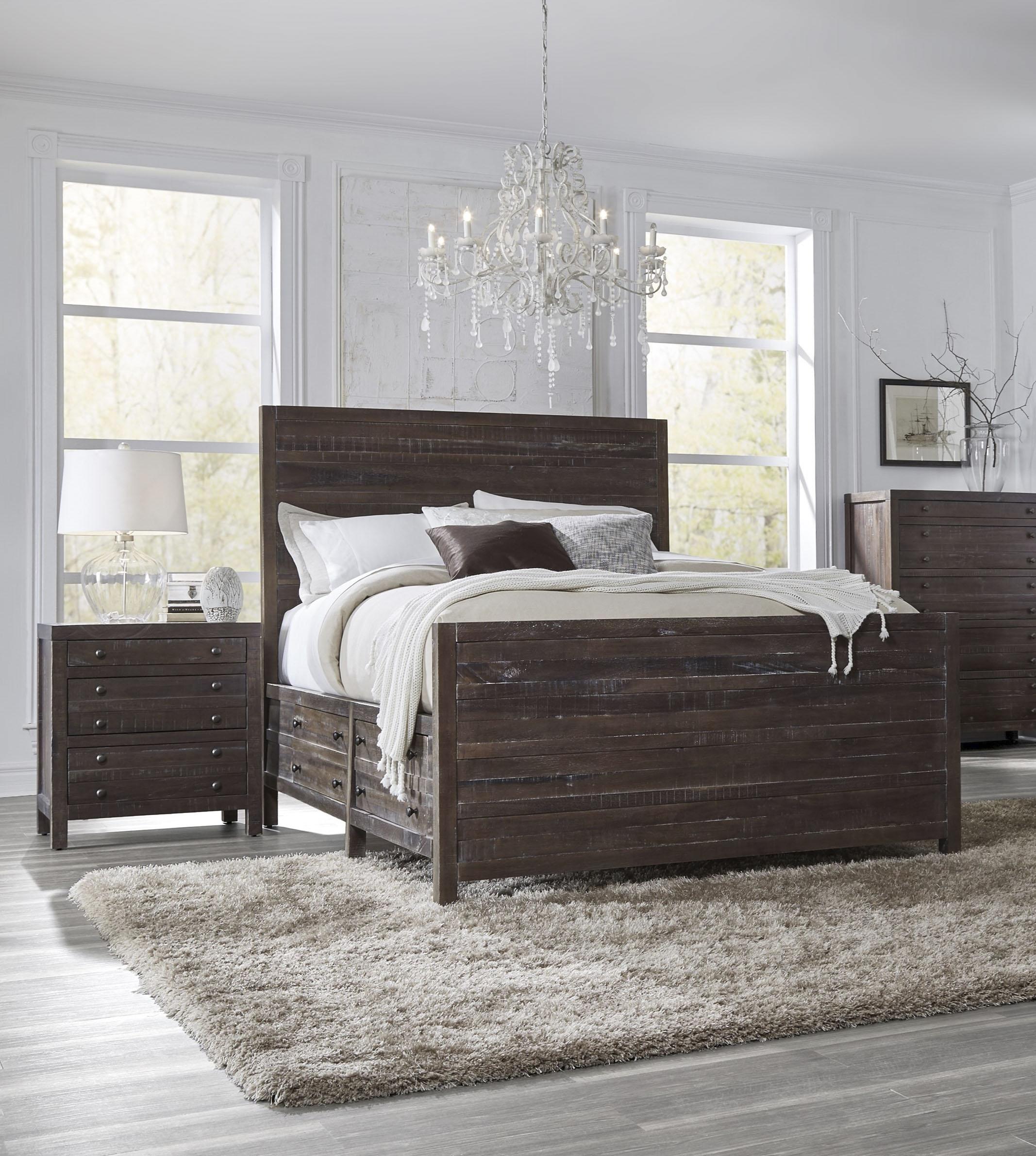 Contemporary, Rustic Storage Bedroom Set TOWNSEND 8T06D7-2N-3PC in Java 