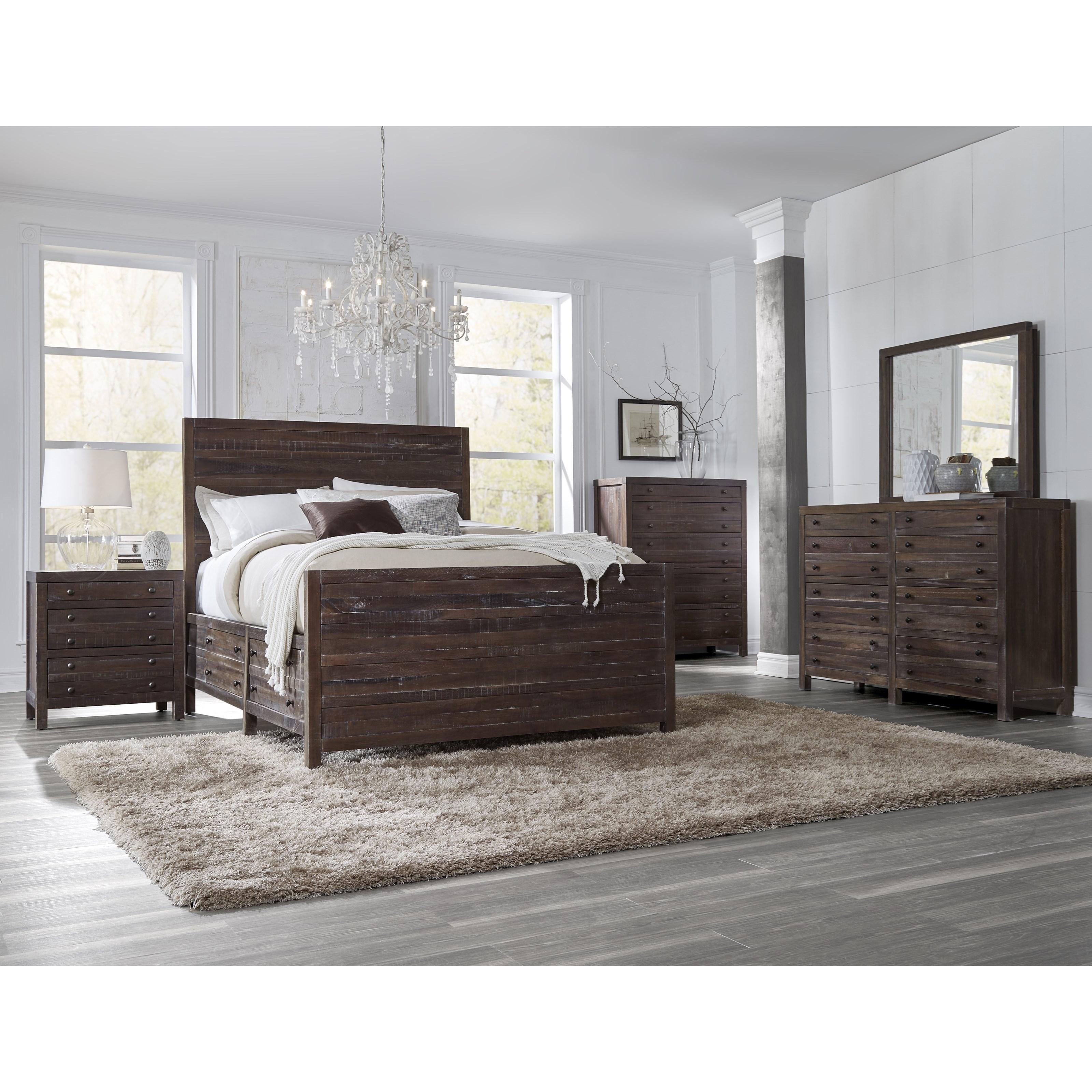 Contemporary, Rustic Storage Bedroom Set TOWNSEND 8T06D7-2NDM-5PC in Java 