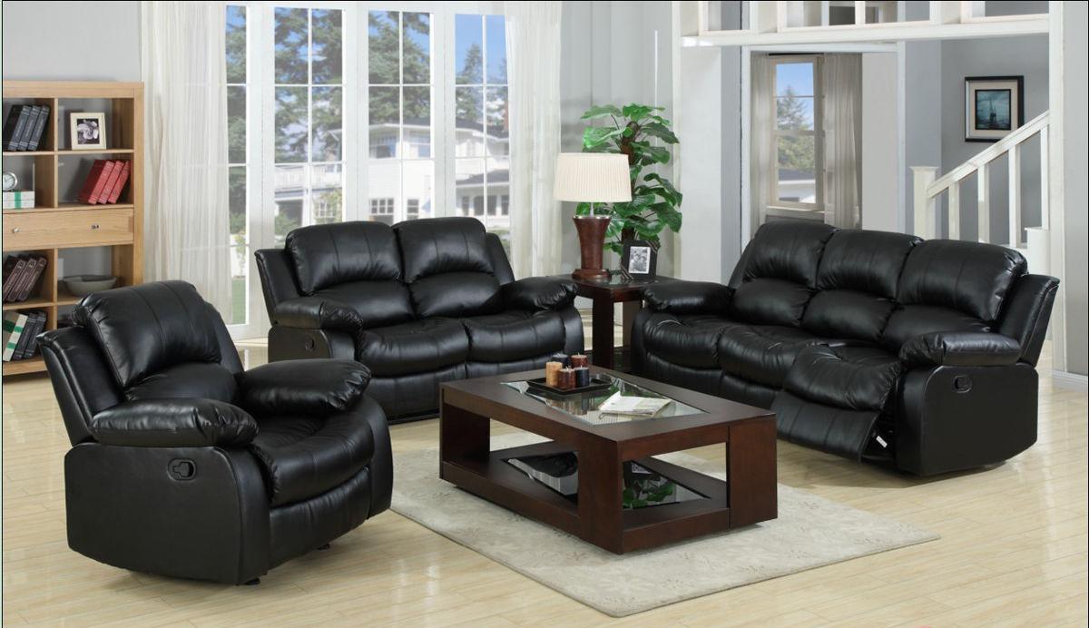 

    
Karen Black Bonded Leather Reclining Sofa  Love Seat Living Room Furniture Set
