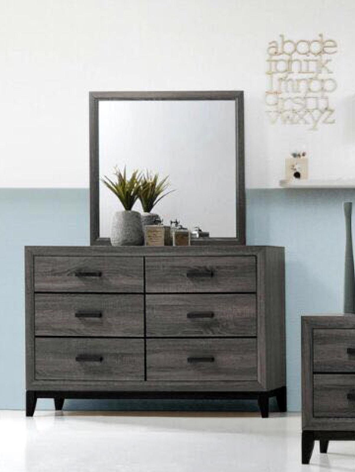 

    
 Photo  KATE Beach Wood Grey Finish Casual Queen Bedroom Set 6 Pcs Global US
