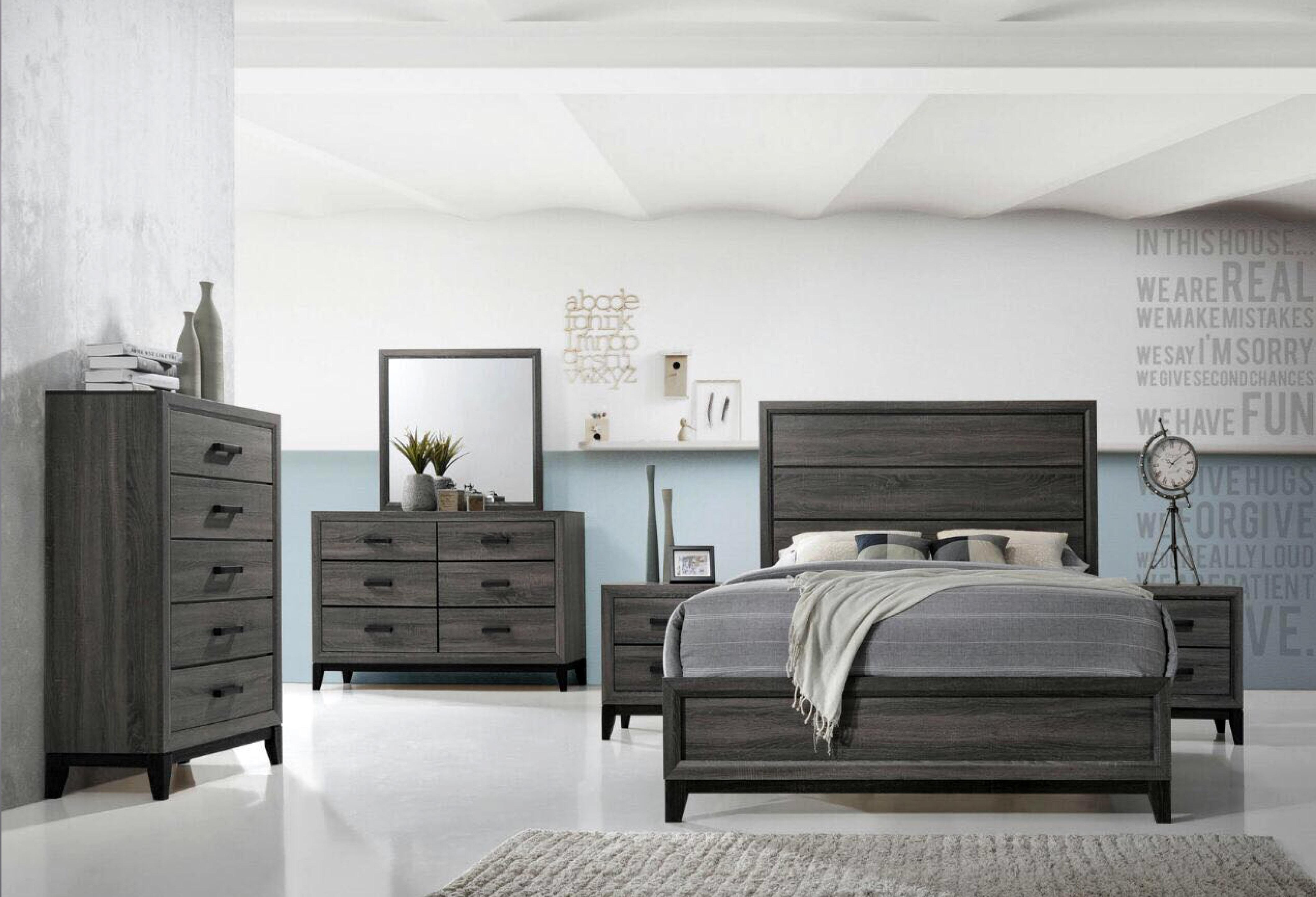 

    
KATE Beach Wood Grey Finish Casual Queen Bedroom Set 6 Pcs Global US
